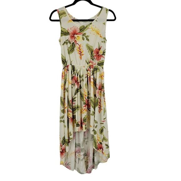 Vintage Two Palms Hi-low Blouson Tank Midi Dress S Yellow Pink Tropical Floral - Picture 4 of 11